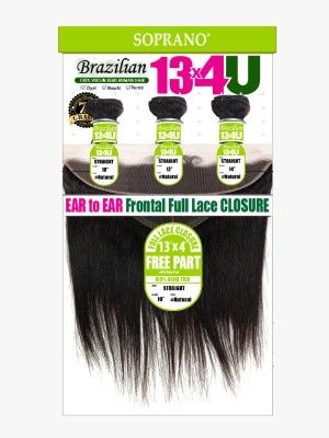 13x4 U Straight Free Part Soprano HH Brazilian Bundle Hair With Frontal Full Lace Closure - Beauty Element