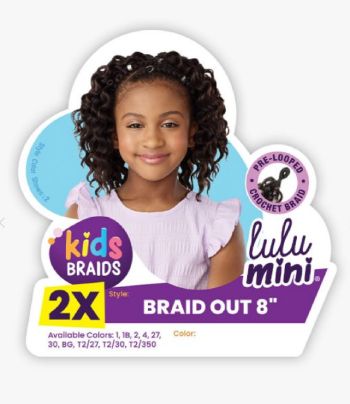 2X Pre-Looped Braid Out 8 Lulu Mini Kids Braid Sensationnel