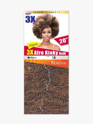 3X Afro Kinky Bulk 20 Inch Realistic Beauty Element Crochet Braid - Bijoux