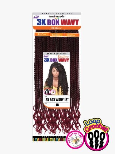 3X Box Wavy 18 Inch Realistic Beauty Element Crochet Braid- Bijoux