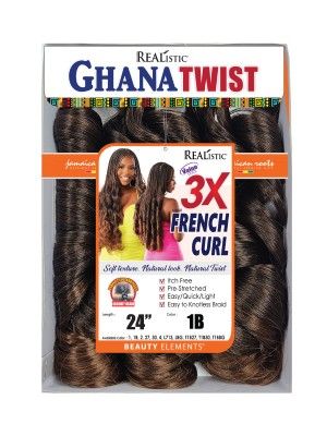 3X French Curl Twist 24 Ghana Realistic Crochet Braid Beauty Elements