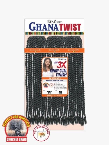 3x Kinky Curl Finish 14 Inch Ghana Twist Beauty Element Crochet Braid - Bijoux