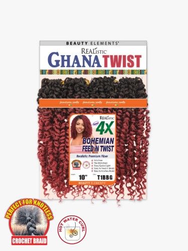 4x Bohemian Feed In Twist 10 inches Ghana Realistic Beauty Element Crochet Braid-Bijoux