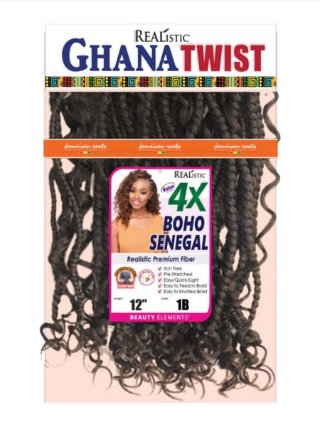 4x Boho Senegal 12 inches Ghana Twist Realistic Beauty Element Crochet Braid- Bijoux