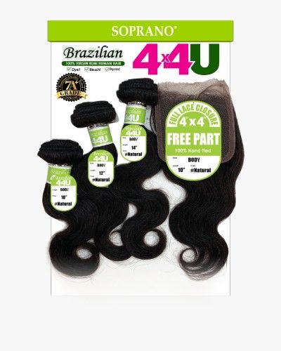 4X4 U Body Free Part Soprano HH Brazilian Hair Bundle with Frontal Full Lace Closure