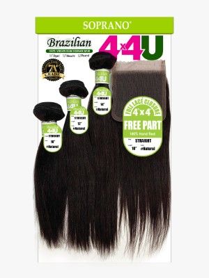 4X4 U Straight Free Part Soprano HH Brazilian Hair Bundle with Frontal Full Lace Closure