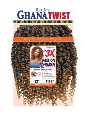 3X Ghana Passion Bohemian 12 Realistic Crochet Braid Beauty Elements