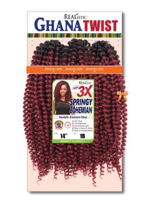 3X Ghana Twist Springy Bohemian 14 Realistic Crochet Braid Beauty Elements