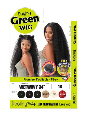 Realistic Wet Wavy 34 Destiny Green HD Glueless Lace Front Wig Beauty Elements