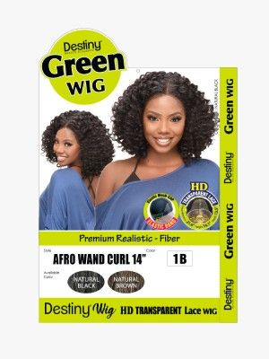 Afro Wand Curl 14 Premium Realistic Fiber HD Transparent Green Lace Front Wig - Beauty Elements