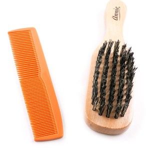 Annie 2110 100 Boar Bristle Reinforced Styling Hard Mini Wooden Wave Brush n Comb