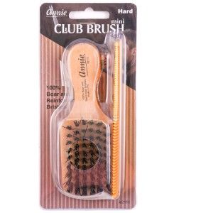 Annie 2111 100 Reinforced Boar Bristle Hard Mini Wooden Club Brush n Comb