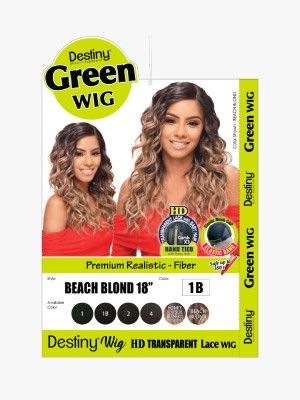 Beach Blonde 18 Inch Premium Realistic Fiber HD Transparent Green Lace Front Wig - Beauty Elements