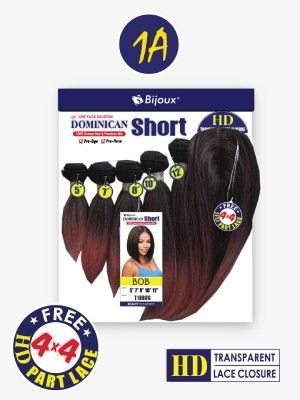 Bob 1A Short Dominican Human Hair Blend 5Pcs With HD Transparent Lace Closure Hair Bundle - Beauty Elements