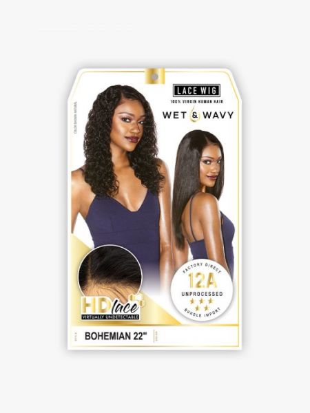 Bohemian 22 Unprocessed Virgin Human Hair 12A Wet N Wavy HD Lace Front Wig Sensationnel