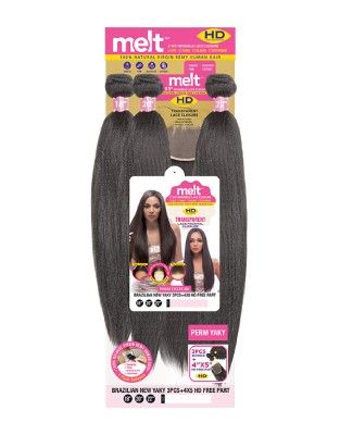 Brazilian New Yaky 3Pcs + 4x5 HD Free Part Lace Closure Hair Bundle By Janet Collection
