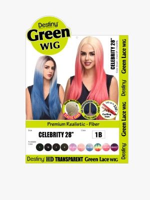 Celebrity 28 Inch Destiny Premium Realistic Fiber HD Transparent Green Lace Front Wig - Beauty Elements