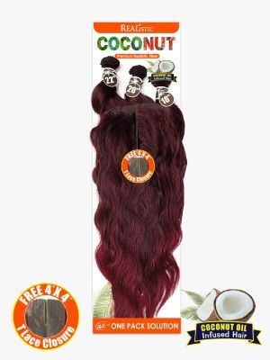 Coconut Body Realistic Fiber 3pcs Hair Bundle With Free 4X4 T Lace Closure - Beauty Element