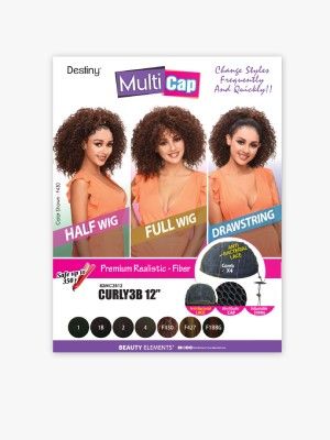 Curly 3B 12 Inch Destiny Premium Realistic Fiber MultiCap Wig - Beauty Elements