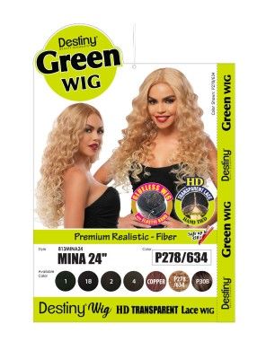 Destiny Mina 24 Premium Realistic Fiber Green Transparent HD Lace Front Wig Beauty Elements