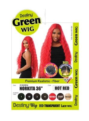 Destiny Norkita 36 Premium Realistic Fiber Green Transparent HD Lace Front Wig Beauty Elements