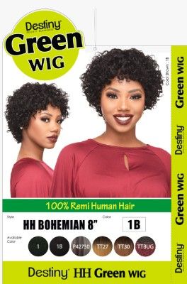 HH Bohemian 8 Inch 100 Remi Human Hair Destiny Green Full Wig - Beauty Elements