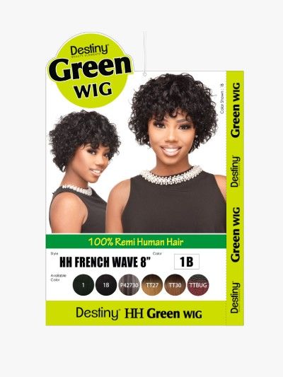 HH French Wave 8 Inch 100 Remi Human Hair Destiny Green Full Wig - Beauty Elements