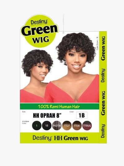 HH Oprah 8 Inch 100 Remi Human Hair Destiny Green Full Wig - Beauty Elements