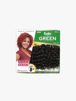 Cork Screw 8 Inch 3Pcs Solo Green 100 Remi Human Hair Weave - Beauty Elements