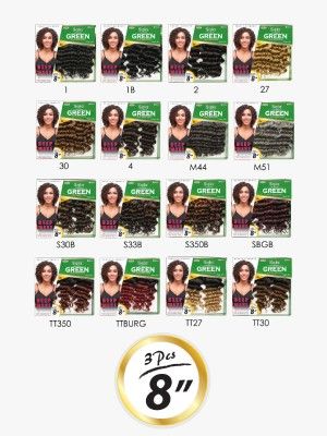 Ocean Curl 8 Inch 3Pcs Solo Green Remi 100 Human Hair Weave - Beauty Elements