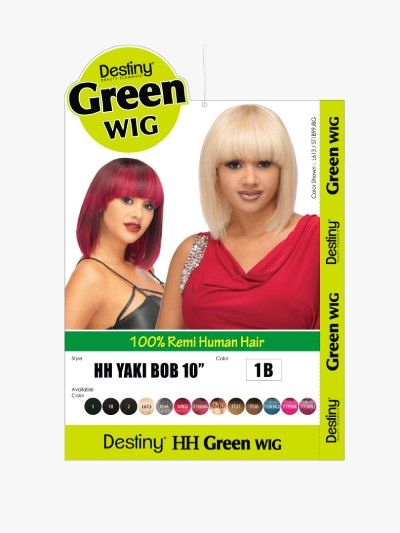 HH Yaki Bob 10 Inch 100 Remi Human Hair Destiny Green Full Wig - Beauty Elements