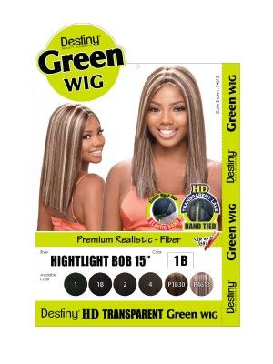 Highlight Bob 15 Premium Realistic Fiber Destiny Green Lace Wig Beauty Elements