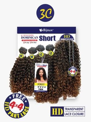 Jerry 3C Short Dominican Human Hair Blend With HD Transparent Lace Closure Hair Bundle - Beauty Elements