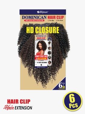 Kinky Coil 4A Humain Hair Dominican 6 Pcs Hair Clip With HD Closure Hair Bundle - Beauty Elements
