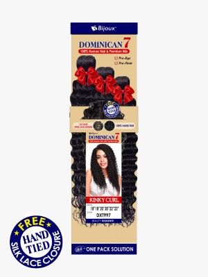Kinky Curl HH Dominican7 100% Human Hair With Swiss Lace Closure Hair Bundle - Beauty Elements