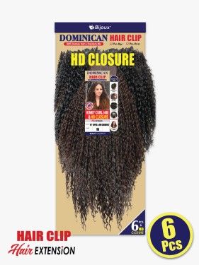 Kinky Curl 4B Human Hair Dominican 6 Pcs Hair Clip With HD Closure Hair Bundle - Beauty Elements