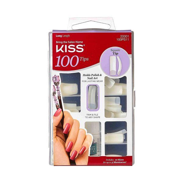KISS 100 Tips Square Tip Long Length Nails