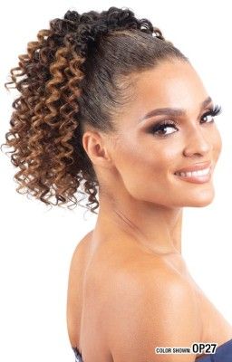 Miss Divine Wand Curl Human Hair Blend Drawstring Ponytail Weave Model Model