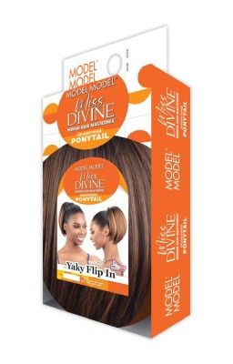 Miss Divine Yaky Flip in Human Hair Blend Drawstring Ponytail Model Model