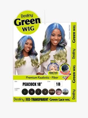 Peacock 18 Inch Premium Realistic Fiber HD Transparent Green Lace Front Wig - Beauty Elements
