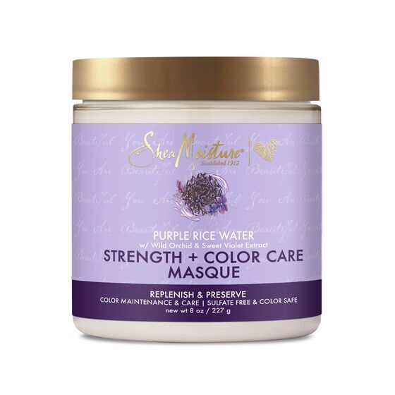 Purple Rice Water Strength & Color Care Masque, 8 oz, Shea Butter Purple Rice Water Strength & Color Care Masque, 8 oz, Hair masque, color care masque, shea moisture hair masque, shea moisture strength and color care masque, hair strength mask, hair care 
