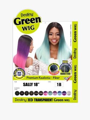 Sally 18 Inch Destiny Premium Realistic Fiber HD Transparent Green Lace Front Wig - Beauty Elements