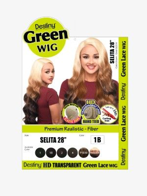 Selita 28 Inch Destiny Premium Realistic Fiber HD Transparent Green Lace Front Wig - Beauty Elements