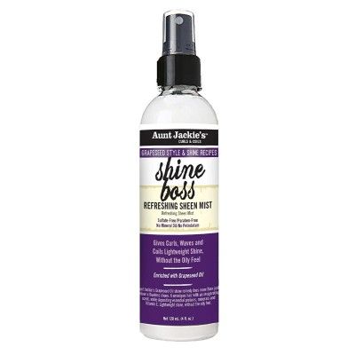 Shine Boss - Refreshing Shine Mist -  Grapeseed Style & Shine by Aunt Jackie's Curls & Coils, 4 oz, Aunt Jackie's Shine Boss Refreshing Sheen Mist, SHINE BOSS Refreshing Sheen Mist , Aunt Jackie's Grapeseed Style Shine Boss Refreshing Sheen Mist,  Grapese