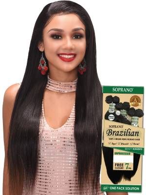 Straight Soprano HH Brazilian Remi Multi Pack 6Pcs Hair Bundle With Top Lace Closure - Beauty Element