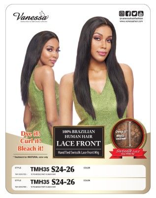 TMH35 S24-26 100 Brazilian Human Hair Lace Front Wig By Vanessa