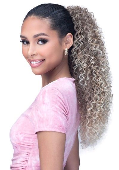UPP004-20 JERRY CURL 20 Synthetic Hair Drawstring Ponytail Laude Hair