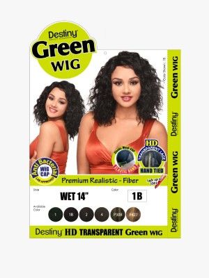 Wet 14 Inch Destiny Premium Realistic Fiber HD Transparent Green Lace Front Wig - Beauty Elements