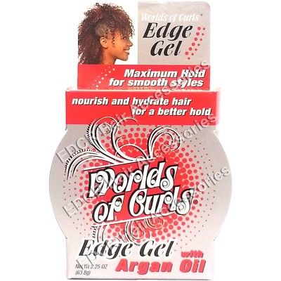 Worlds Of Curls Edge Gel With Argan Oil Maximum Hold For Smooth Styles, 2.25 oz, World Of Curls Edge Gel With Argan Oil,  Curls Edge Gel With Argan Oil Maximum Hold For Smooth Styles, Worlds Of Curls Edge Gel Hold For Smooth Styles, OneBeautyworld.com, 